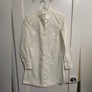 Brooks Brothers White Long-Sleeve Button Down Mini Shirt Dress